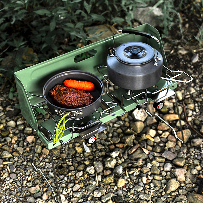 Camping Double Cooking Stove - Réchaud à gaz portable d'extérieur, réchaud